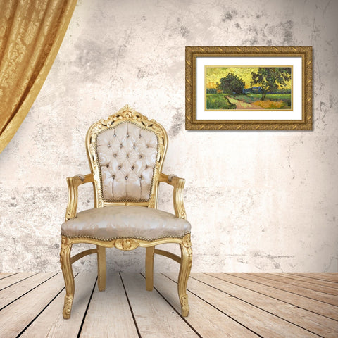 Landscape at twilight Gold Ornate Wood Framed Art Print with Double Matting by Van Gogh, Vincent