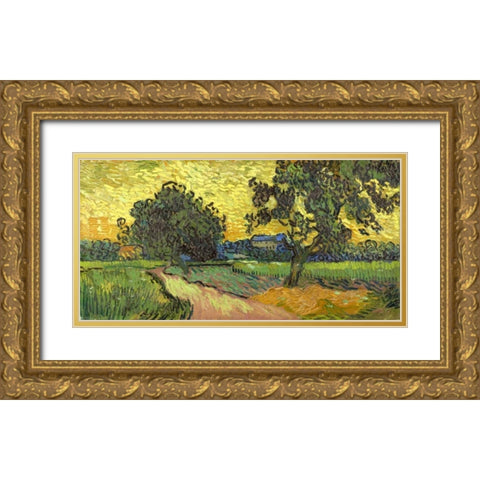 Landscape at twilight Gold Ornate Wood Framed Art Print with Double Matting by Van Gogh, Vincent