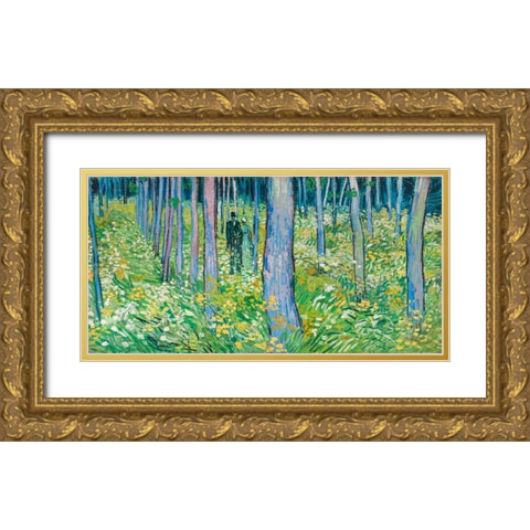 Undergrowth with two figures Gold Ornate Wood Framed Art Print with Double Matting by van Gogh, Vincent