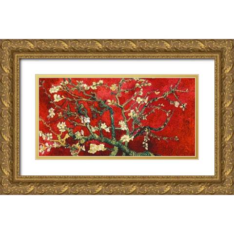 Mandorlo in fiore (red variation, detail) Gold Ornate Wood Framed Art Print with Double Matting by Van Gogh, Vincent