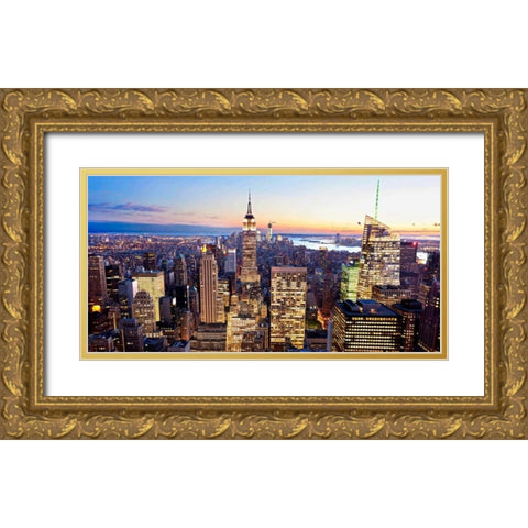 Aerial view of Manhattan, NYC Gold Ornate Wood Framed Art Print with Double Matting by Ratsenskiy, Vadim