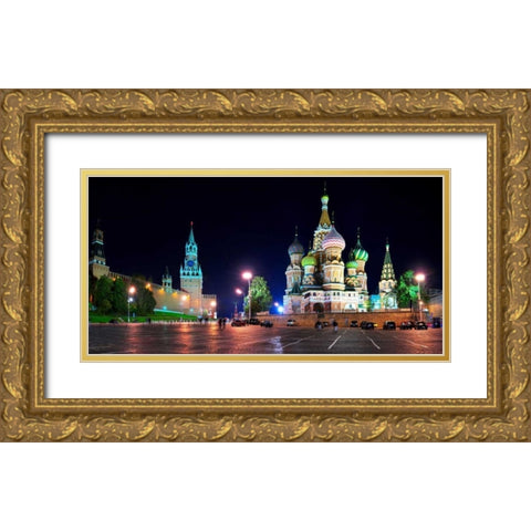 Red Square at night Moscow Gold Ornate Wood Framed Art Print with Double Matting by Ratsenskiy, Vadim