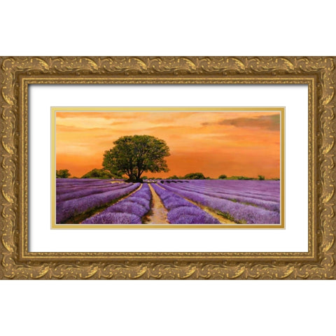 Campo al tramonto Gold Ornate Wood Framed Art Print with Double Matting by Sella, Valerio