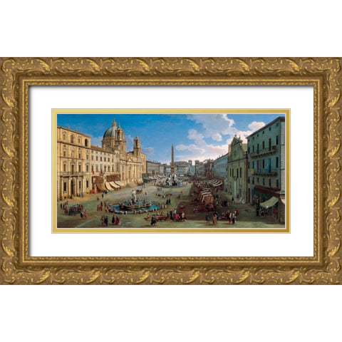 Piazza Navona Rome Gold Ornate Wood Framed Art Print with Double Matting by van Wittel, Gaspar