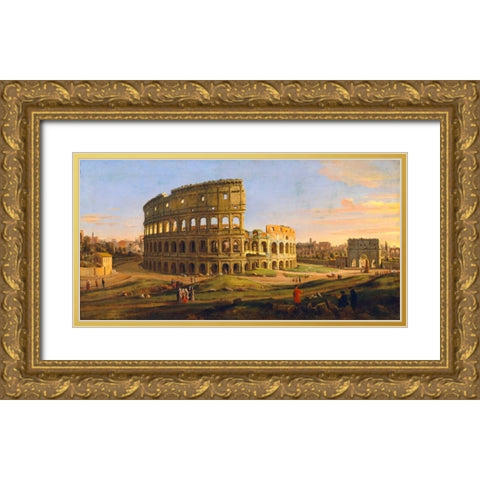 Veduta del Colosseo Gold Ornate Wood Framed Art Print with Double Matting by Van Wittel, Gaspar