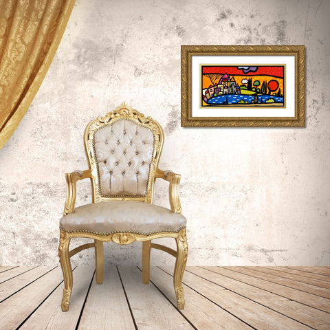 Tramonto sul lago Gold Ornate Wood Framed Art Print with Double Matting by Wallas