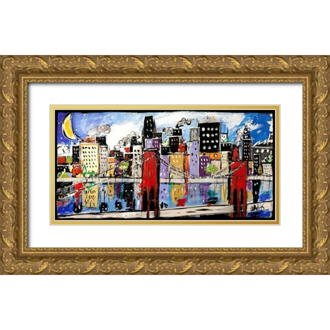 Citycolor Gold Ornate Wood Framed Art Print with Double Matting by Wallas