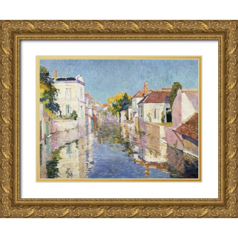 A Canal in Burano Venice Gold Ornate Wood Framed Art Print with Double Matting by Mathieu, Paul