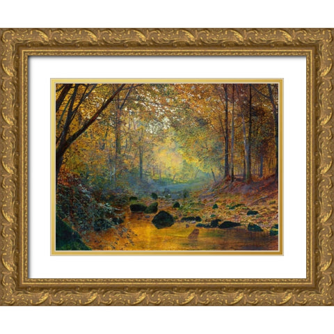 On the River Greta England Gold Ornate Wood Framed Art Print with Double Matting by Grimshaw, John Atkinson