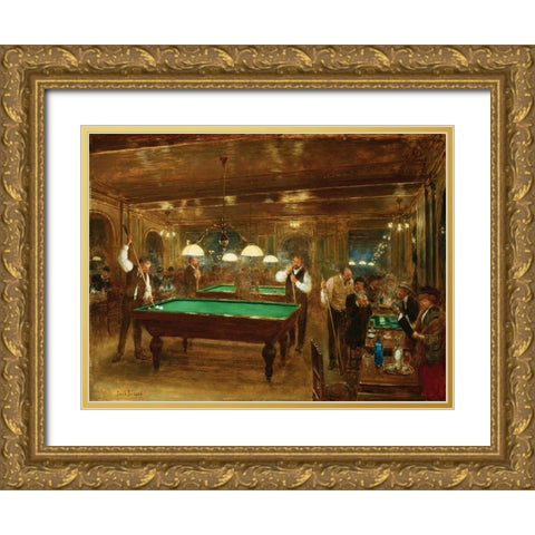 The Billiards Gold Ornate Wood Framed Art Print with Double Matting by Beraud, Jean