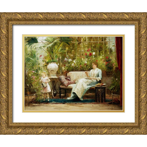 A Willing Helper Gold Ornate Wood Framed Art Print with Double Matting by Munkacsy, Mihaly