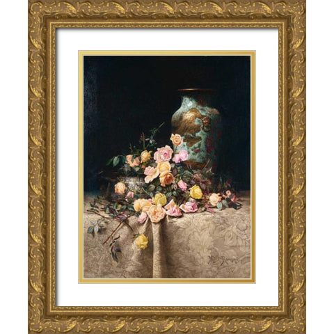 Still Life with Roses Gold Ornate Wood Framed Art Print with Double Matting by Ramsey, Milne