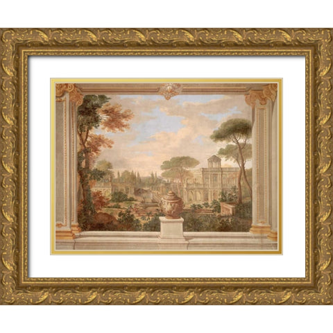 Fresco of Rome landscape Gold Ornate Wood Framed Art Print with Double Matting by Anonymous