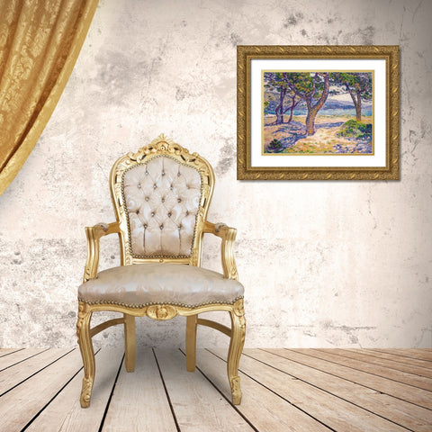 The Mediterranean at Le Lavandou Gold Ornate Wood Framed Art Print with Double Matting by Van Rysselberghe, Theo