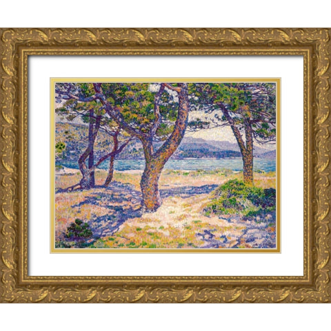 The Mediterranean at Le Lavandou Gold Ornate Wood Framed Art Print with Double Matting by Van Rysselberghe, Theo