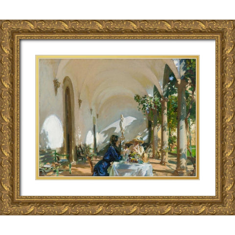 Breakfast in the Loggia Gold Ornate Wood Framed Art Print with Double Matting by Sargent, John Singer