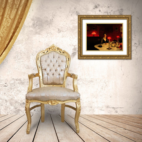 A Dinner Table at Night Gold Ornate Wood Framed Art Print with Double Matting by Sargent, John Singer