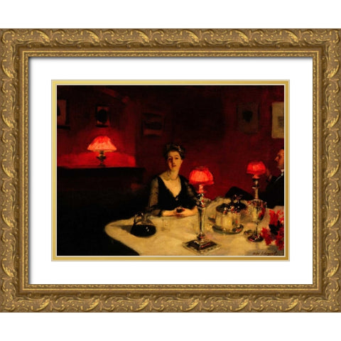 A Dinner Table at Night Gold Ornate Wood Framed Art Print with Double Matting by Sargent, John Singer