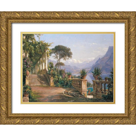 Lodge on Lake Como Gold Ornate Wood Framed Art Print with Double Matting by Aagaard, Carl Frederic