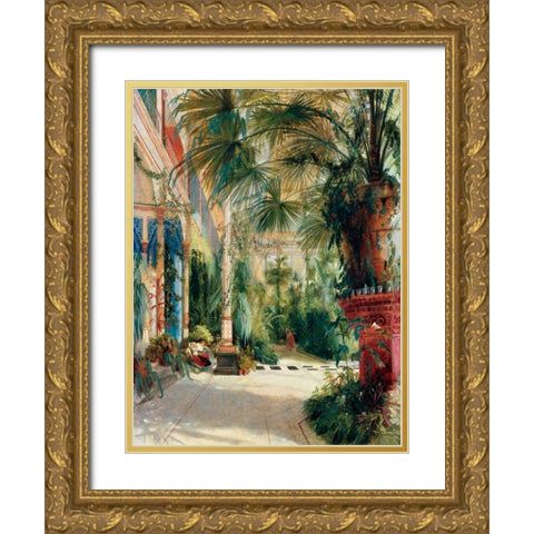 Das Innere des Palmenhauses Gold Ornate Wood Framed Art Print with Double Matting by Blechen, Carl