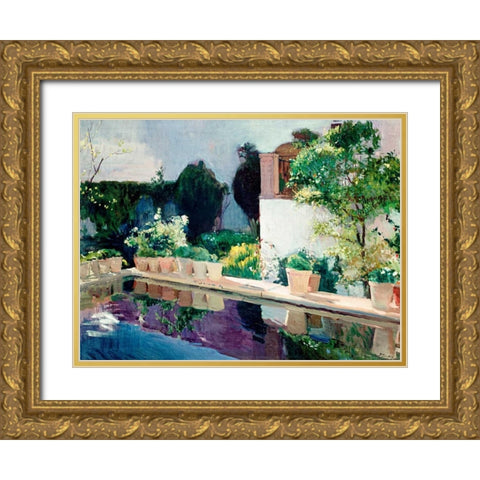 Palace of Pond, Royal Gardens in Seville Gold Ornate Wood Framed Art Print with Double Matting by Sorolla y Bastida, Joaquin