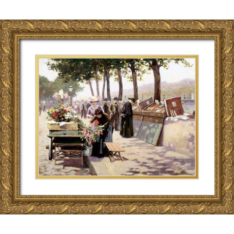The Quays of the Seine, Paris  Gold Ornate Wood Framed Art Print with Double Matting by Voirin, Jules Antoine