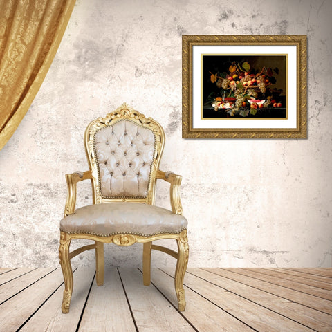 Still Life with Fruit Gold Ornate Wood Framed Art Print with Double Matting by Roesen, Severin