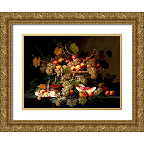 Still Life with Fruit Gold Ornate Wood Framed Art Print with Double Matting by Roesen, Severin
