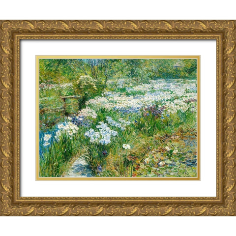 The Water Garden Gold Ornate Wood Framed Art Print with Double Matting by Childe Hassam, Frederick