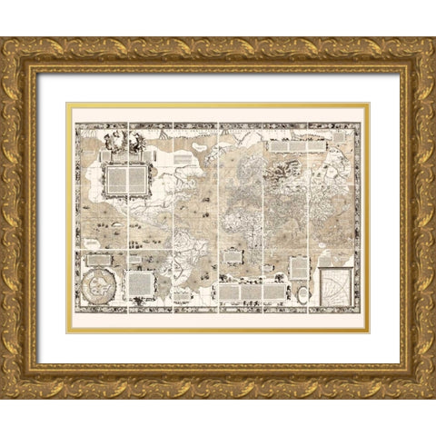 Nova et Aucta Orbis Terrae Descriptio 1569 Gold Ornate Wood Framed Art Print with Double Matting by Anonymous