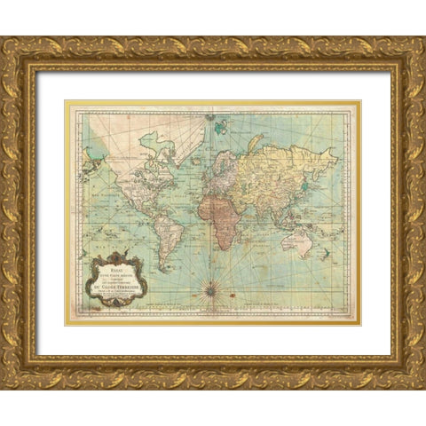 Essay d une Carte reduite du Globe Terrestre 1778 Gold Ornate Wood Framed Art Print with Double Matting by Bellin, N.