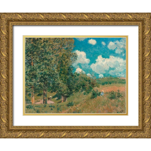 The Road from Versailles to Saint-Germain Gold Ornate Wood Framed Art Print with Double Matting by Sisley, Alfred