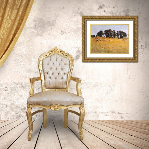 Reapers resting in a Wheat Field  Gold Ornate Wood Framed Art Print with Double Matting by Sargent, John Singer