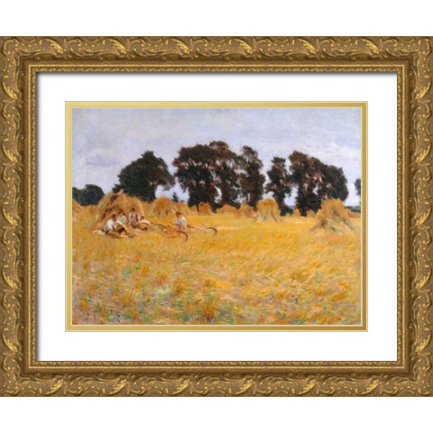 Reapers resting in a Wheat Field  Gold Ornate Wood Framed Art Print with Double Matting by Sargent, John Singer