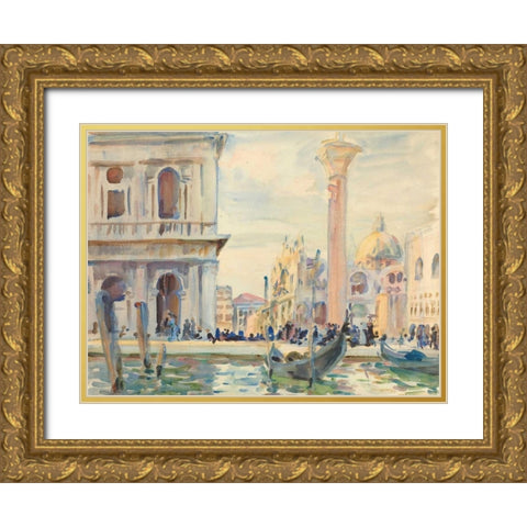 The Piazzetta  Gold Ornate Wood Framed Art Print with Double Matting by Sargent, John Singer
