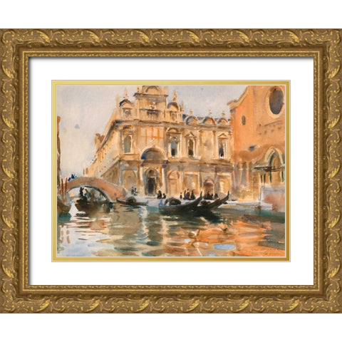 Rio dei Mendicanti - Venice Gold Ornate Wood Framed Art Print with Double Matting by Sargent, John Singer