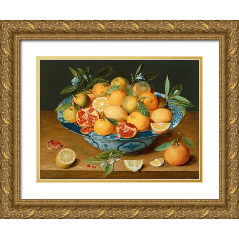Still Life with Lemons - Oranges and a Pomegranate Gold Ornate Wood Framed Art Print with Double Matting by van Hulsdonck, Jacob
