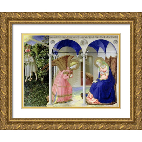 The Annunciation  Gold Ornate Wood Framed Art Print with Double Matting by Beato Angelico