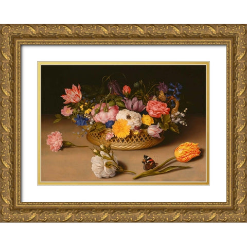 Flower Still Life Gold Ornate Wood Framed Art Print with Double Matting by Bosschaert the Elder, Ambrosius