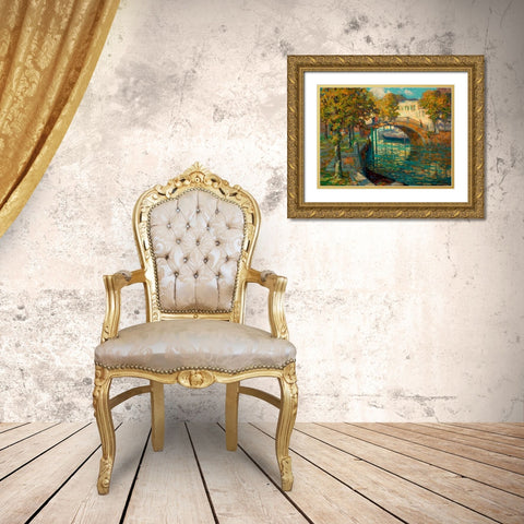 Overlooking the canal Gold Ornate Wood Framed Art Print with Double Matting by Linde, Ossip Leonovitch