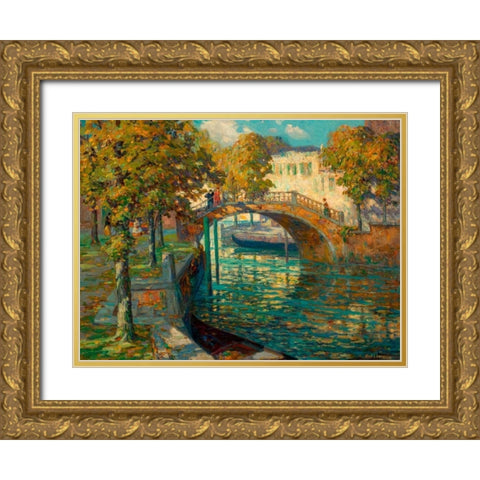 Overlooking the canal Gold Ornate Wood Framed Art Print with Double Matting by Linde, Ossip Leonovitch