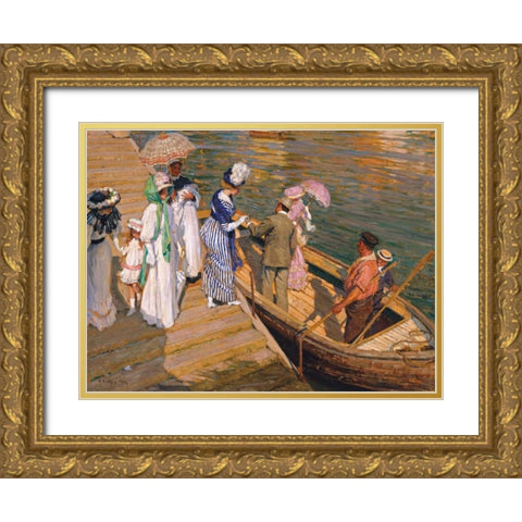 The Ferry Gold Ornate Wood Framed Art Print with Double Matting by Fox, Emanuel Phillips