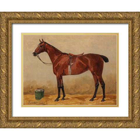 Bay in a stable Gold Ornate Wood Framed Art Print with Double Matting by Volkers, Emil