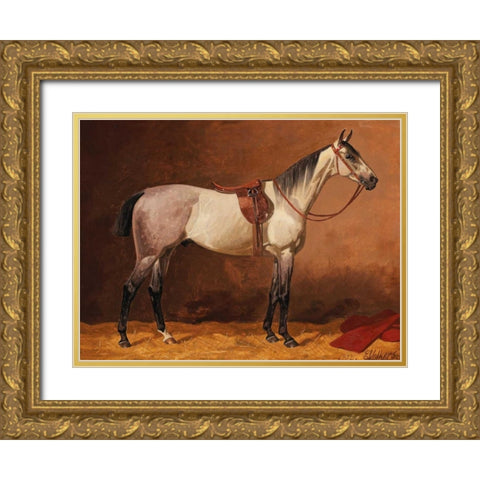 Saddled sport horse Gold Ornate Wood Framed Art Print with Double Matting by Volkers, Emil