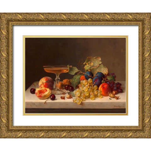 Still life with summer fruits and champagne Gold Ornate Wood Framed Art Print with Double Matting by Preyer, Emilie