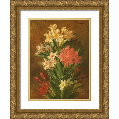 Rot und weiss bluhender Oleander Gold Ornate Wood Framed Art Print with Double Matting by Chabal-Dussergey, Pierre Adrien