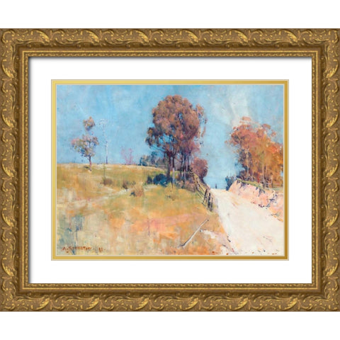 Sunlight (Cutting on a hot road) Gold Ornate Wood Framed Art Print with Double Matting by Streeton, Arthur