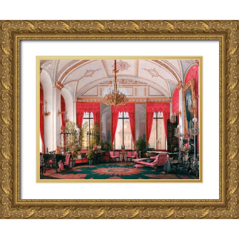 Interiors of the Winter Palace: the Raspberry Study Gold Ornate Wood Framed Art Print with Double Matting by Hau, Edward Petrovich