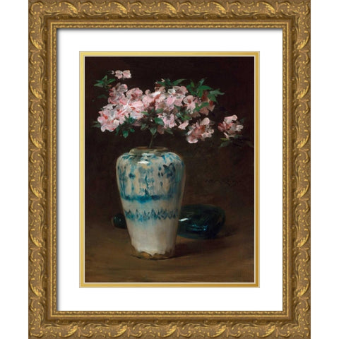 Pink Azalea â€“ Chinese Vase Gold Ornate Wood Framed Art Print with Double Matting by Merritt Chase, William