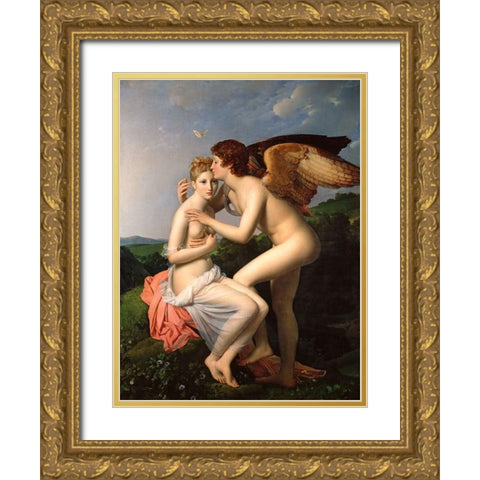 Cupid and Psyche Gold Ornate Wood Framed Art Print with Double Matting by Gerard, Francois Pascal Simon